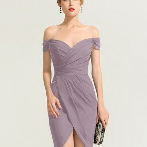 JJs House sz 12 Off-the-Shoulder Asymmetrical Chiffon Cocktail Dress Lavender